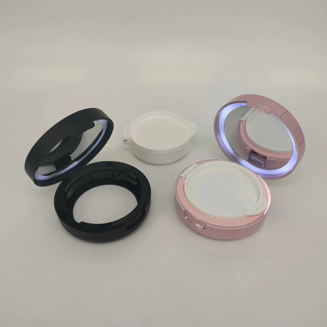 Luxury Circular Empty Plastic Bb Air Cushion Cosmetic Compact with LED Lamp